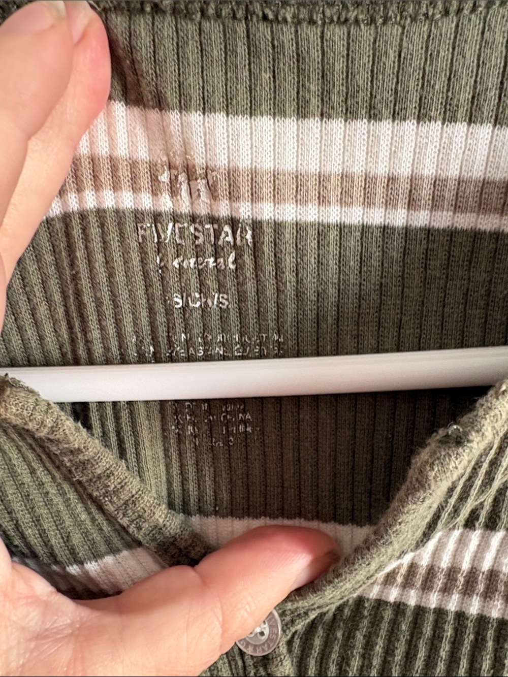 Five Star Olive and Cream Striped Ribbed Button-Front Cardigan - Picture 3 of 5